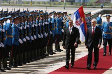 Azerbaijani President officially welcomed to Belgrade  (PHOTO)