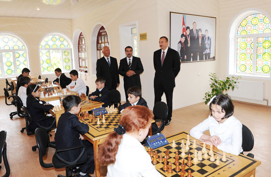 Azerbaijani President inaugurates newly constructed building of Chess School in Khachmaz (PHOTO)