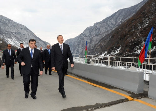 Azerbaijani president inaugurates bridge in Gakh region (PHOTO)