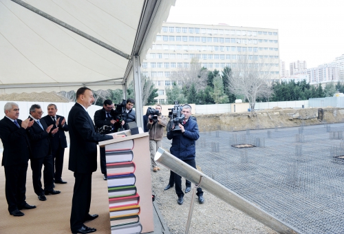 Azerbaijani president breaks ground for Central Scientific Library of Azerbaijan National Academy of Sciences (PHOTO)
