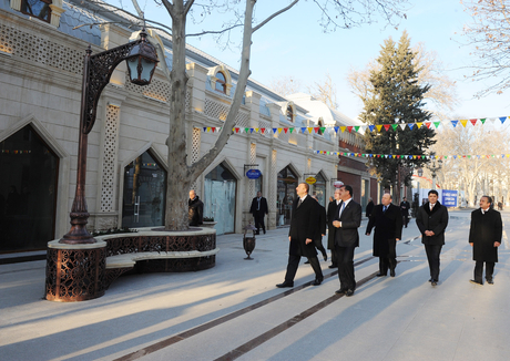 Azerbaijani President inspects redevelopment work in Javad Khan Street in Ganja (PHOTO)