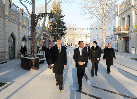 Azerbaijani President inspects redevelopment work in Javad Khan Street in Ganja (PHOTO)