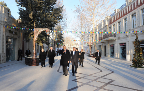 Azerbaijani President inspects redevelopment work in Javad Khan Street in Ganja (PHOTO)