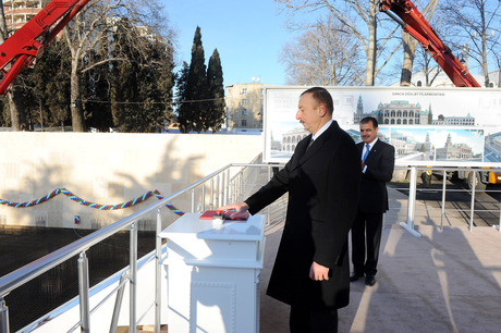 Azerbaijani President lays foundation stone for Ganja State Philharmonic Hall`s new building (PHOTO)