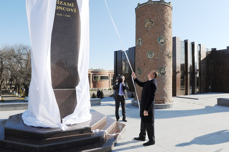 Azerbaijani President inaugurates Nizami Ganjavi monument in Khamsa complex in Ganja (PHOTO)