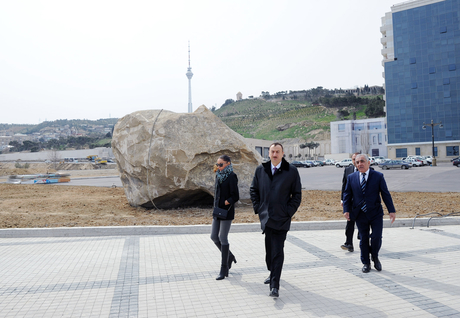 Azerbaijani President and his spouse inspect construction progress at National Flag Square and Sports and Concert Complex (PHOTO)