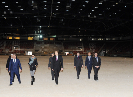 Azerbaijani President and his spouse inspect construction progress at National Flag Square and Sports and Concert Complex (PHOTO)