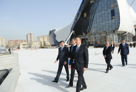 Azerbaijani President inspects construction progress in Heydar Aliyev Center (PHOTO)
