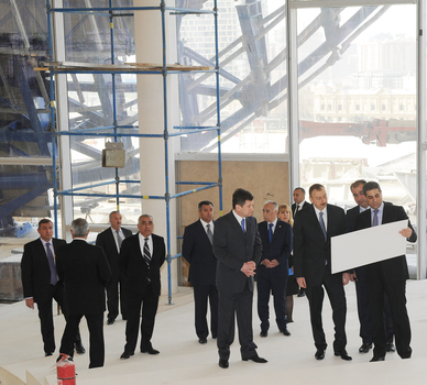Azerbaijani President inspects construction progress in Heydar Aliyev Center (PHOTO)