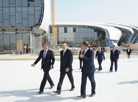 Azerbaijani President inspects construction progress in Heydar Aliyev Center (PHOTO)