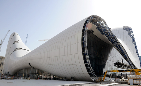 Azerbaijani President inspects construction progress in Heydar Aliyev Center (PHOTO)