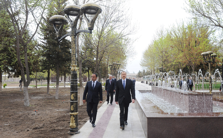 Azerbaijani President inspects Heydar Aliyev Park of culture and rest in Agstafa region (PHOTO)