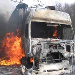 Turkish trucks burned in Syria