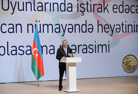 Azerbaijani President and his spouse attend seeing off ceremony of Olympic athletes (PHOTO)