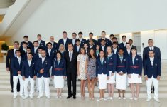 Azerbaijani President and his spouse attend seeing off ceremony of Olympic athletes (PHOTO)