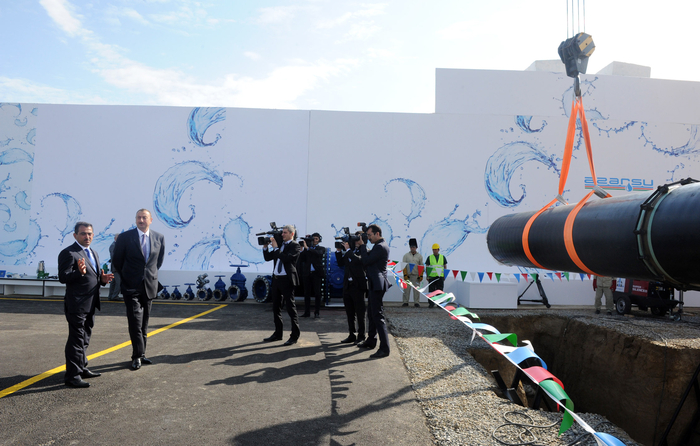 Azerbaijani President lays foundation stone for Shirvan-Mughan group water pipeline in Hajigabul (PHOTO)