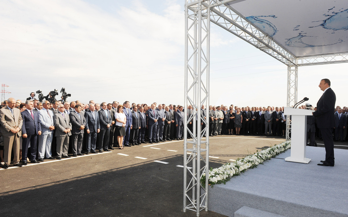 Azerbaijani President lays foundation stone for Shirvan-Mughan group water pipeline in Hajigabul (PHOTO)