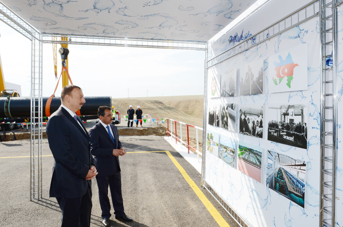Azerbaijani President lays foundation stone for Shirvan-Mughan group water pipeline in Hajigabul (PHOTO)