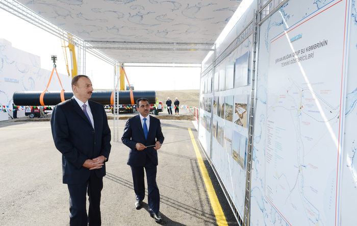 Azerbaijani President lays foundation stone for Shirvan-Mughan group water pipeline in Hajigabul (PHOTO)