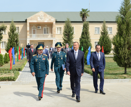 Azerbaijani President opens newly reconstructed Lankaran frontier troops garrison (PHOTO)