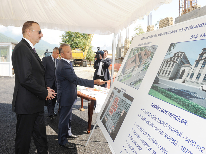 President Ilham Aliyev inspects construction of Karvansaray hotel complex in Gabala (PHOTO)