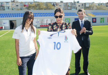 Azerbaijan`s first lady opens boarding school and new stadium in Baku (PHOTO)