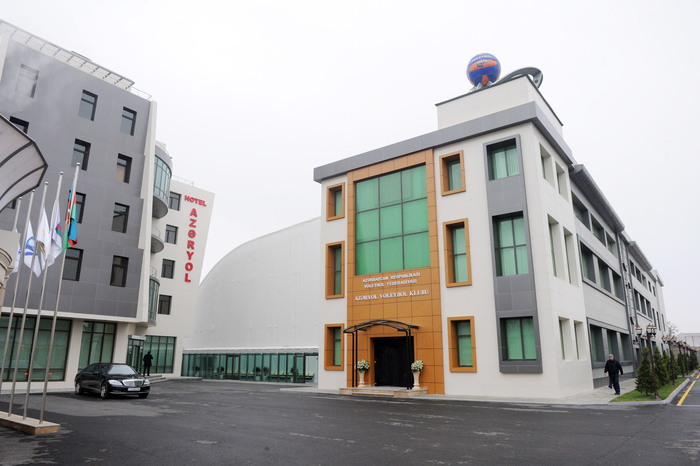 Azerbaijani President opens administrative building and volleyball ground of Azeryol club and Azeryol hotel (PHOTO)