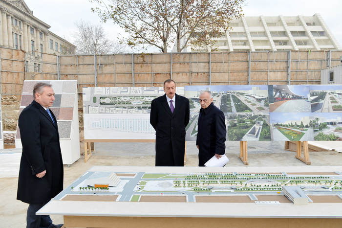 President Ilham Aliyev inspects construction work at underground parking lot, park, garden and fountain complex in Baku (PHOTO)