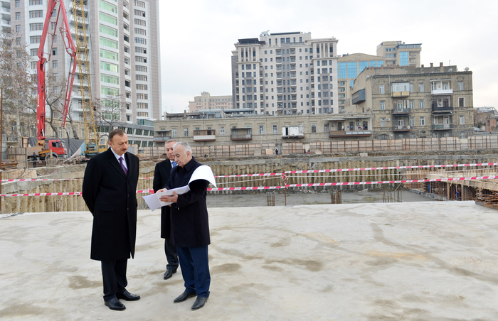 President Ilham Aliyev inspects construction work at underground parking lot, park, garden and fountain complex in Baku (PHOTO)