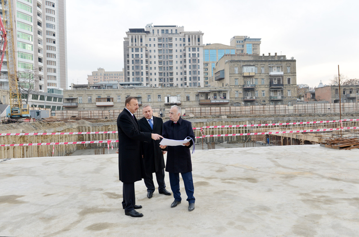 President Ilham Aliyev inspects construction work at underground parking lot, park, garden and fountain complex in Baku (PHOTO)