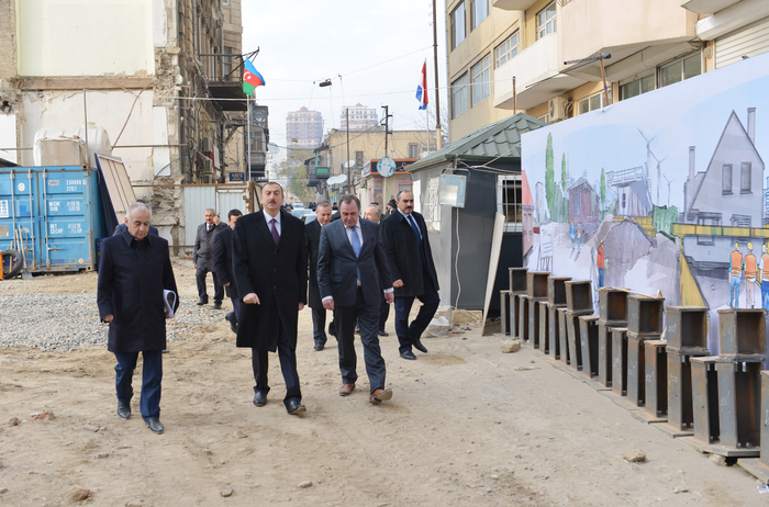 President Ilham Aliyev inspects construction work at underground parking lot, park, garden and fountain complex in Baku (PHOTO)