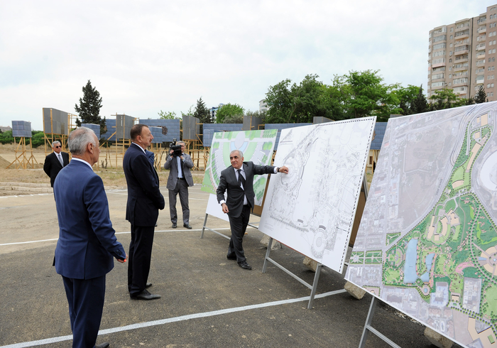 Azerbaijani President inspects construction of Dada Gorgud park in Baku (PHOTO)
