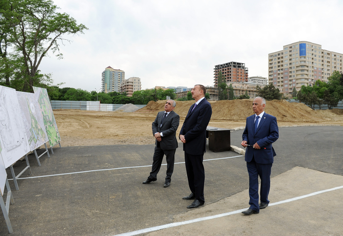 Azerbaijani President inspects construction of Dada Gorgud park in Baku (PHOTO)