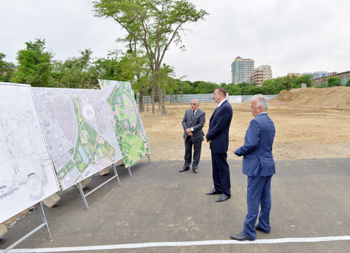 Azerbaijani President inspects construction of Dada Gorgud park in Baku (PHOTO)