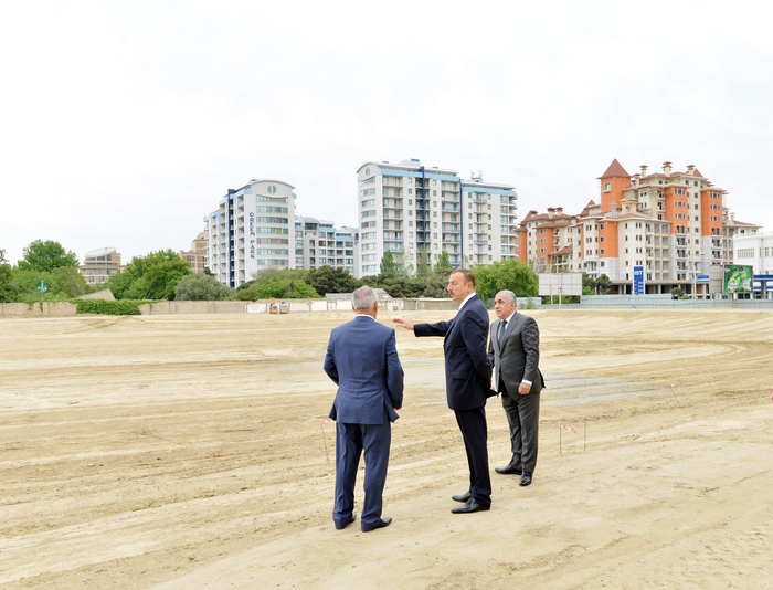 Azerbaijani President inspects construction of Dada Gorgud park in Baku (PHOTO)