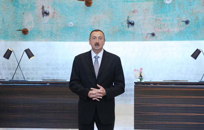 President Ilham Aliyev opens Fairmont Baku hotel at Flame Towers complex (PHOTO)