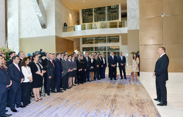 President Ilham Aliyev opens Fairmont Baku hotel at Flame Towers complex (PHOTO)