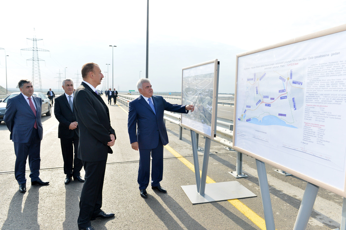 Azerbaijani President attends opening of highway to Qala residential area (PHOTO)