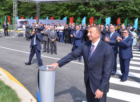 President Ilham Aliyev attends ceremony of pumping drinking water to Oghuz city (PHOTO)