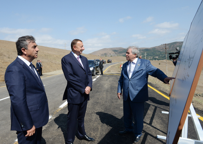 Ilham Aliyev attends opening of 20-kilometer section of Yardimli-Deman-Arvana road (PHOTO)