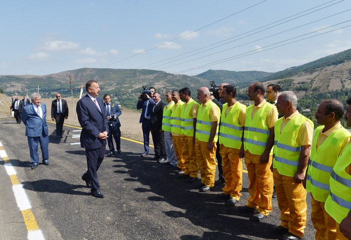 Ilham Aliyev attends opening of 20-kilometer section of Yardimli-Deman-Arvana road (PHOTO)