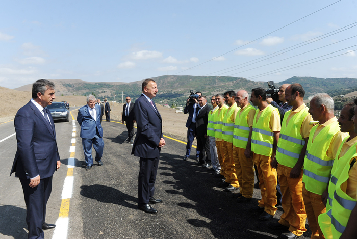 Ilham Aliyev attends opening of 20-kilometer section of Yardimli-Deman-Arvana road (PHOTO)