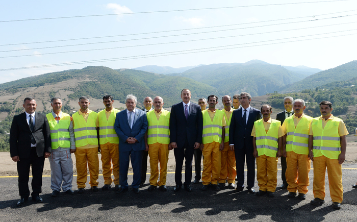 Ilham Aliyev attends opening of 20-kilometer section of Yardimli-Deman-Arvana road (PHOTO)