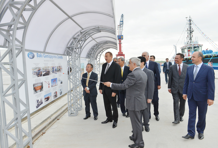 Azerbaijani President attends opening of shipyard in Baku (PHOTO)