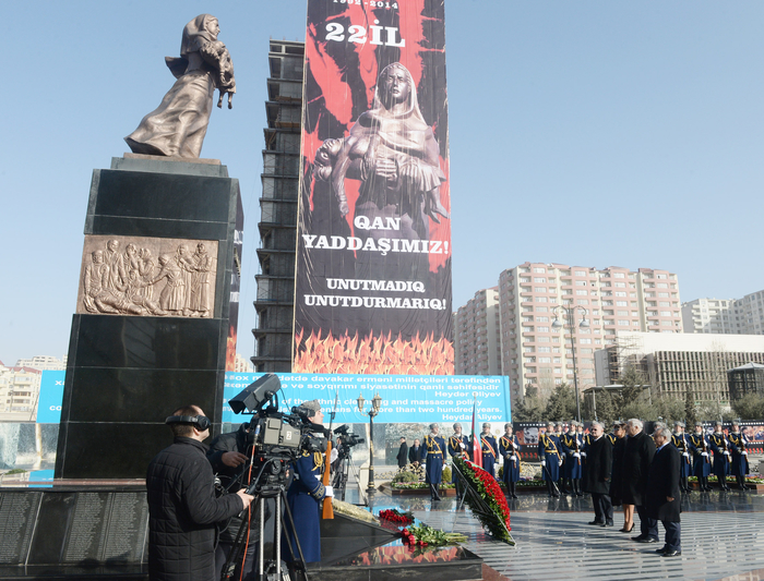 Azerbaijani president, spouse attend ceremony commemorating Khojaly genocide victims