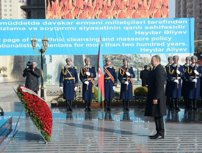 Azerbaijani president, spouse attend ceremony commemorating Khojaly genocide victims