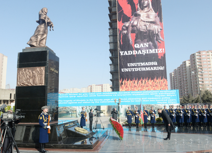 Azerbaijani president, spouse attend ceremony commemorating Khojaly genocide victims