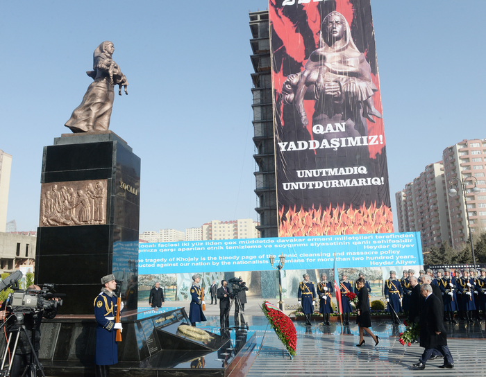Azerbaijani president, spouse attend ceremony commemorating Khojaly genocide victims