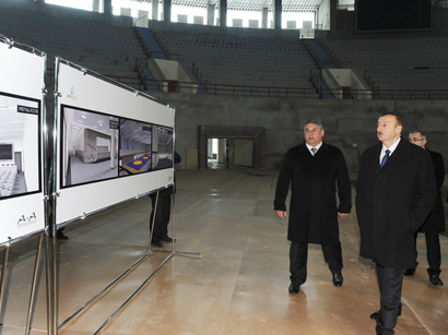 Azerbaijan president views Heydar Aliyev sports and concert complex repair project (PHOTO)