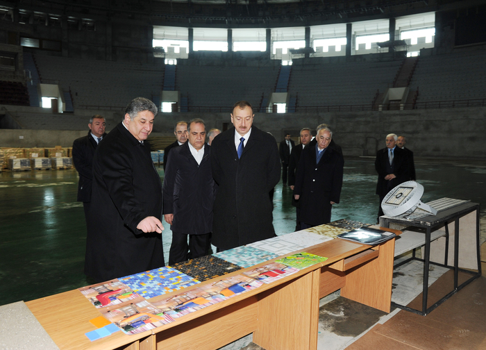 Azerbaijan president views Heydar Aliyev sports and concert complex repair project (PHOTO)